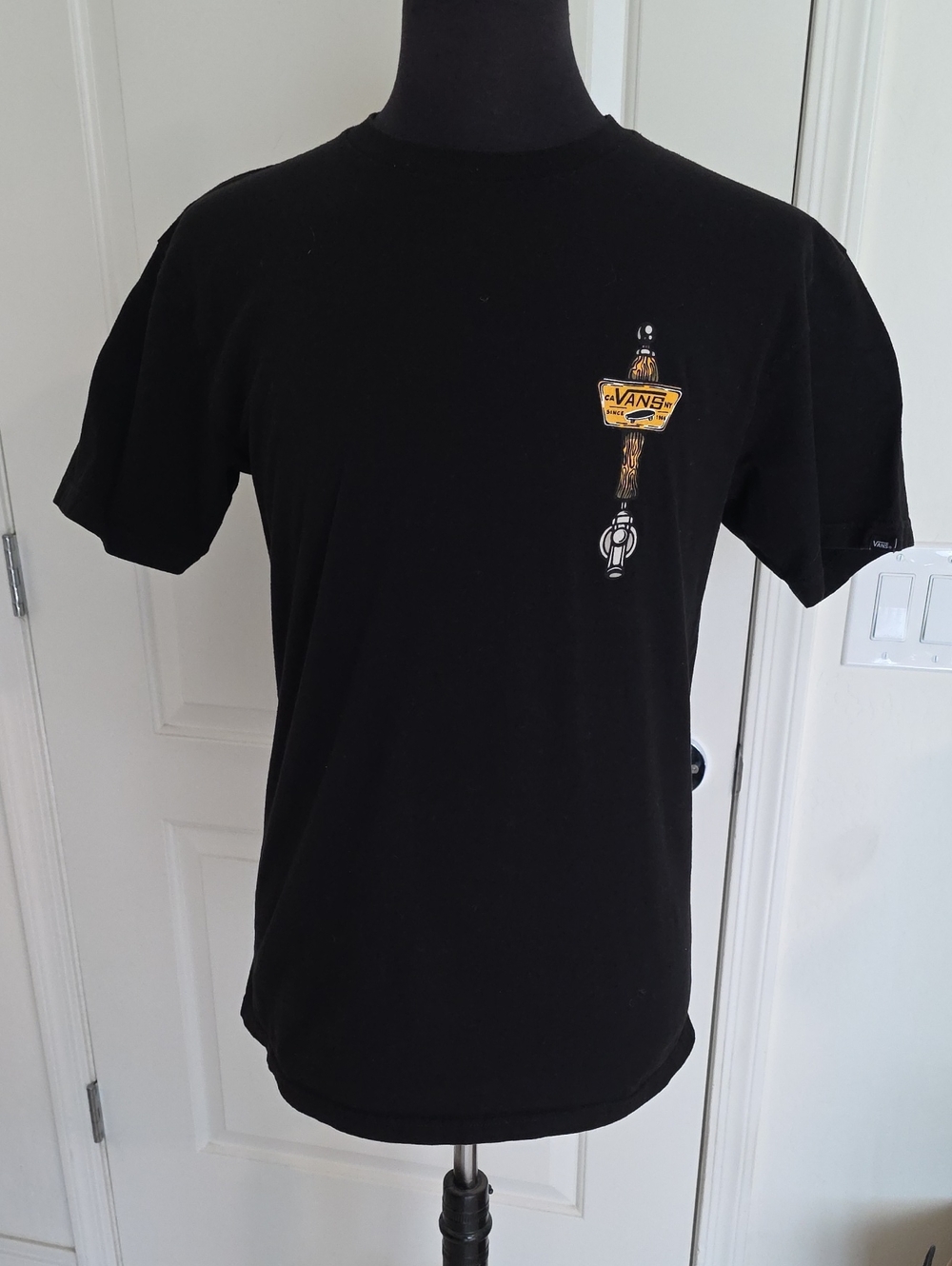 Vans Black Short Sleeve T-Shirt with Yellow Sign Graphic